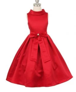 Girls Satin Tea Length Dress With Sash By Cinderella Couture 1197 Flower Girl Dresses