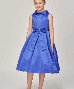 Girls Satin Tea Length Dress With Sash By Cinderella Couture 1197 Flower Girl Dresses