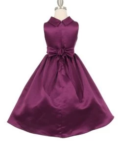 Girls Satin Tea Length Dress With Sash By Cinderella Couture 1197 Flower Girl Dresses