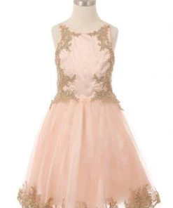 Girls Short Applique Dress With Corset Back By Cinderella Couture 8503 Flower Girl Dresses