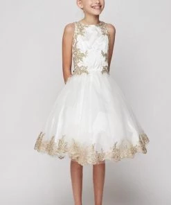 Girls Short Applique Dress With Corset Back By Cinderella Couture 8503 Flower Girl Dresses