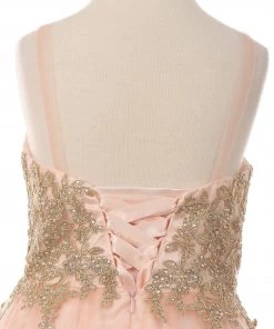 Girls Short Applique Dress With Corset Back By Cinderella Couture 8503 Flower Girl Dresses