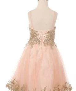 Girls Short Applique Dress With Corset Back By Cinderella Couture 8503 Flower Girl Dresses