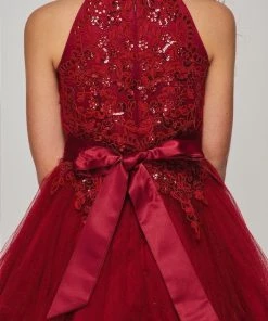 Girls Short Applique Halter Dress By Cinderella Couture 5100