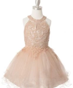 Girls Short Applique Halter Dress By Cinderella Couture 5100