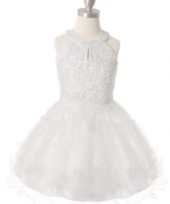 Girls Short Applique Halter Dress By Cinderella Couture 5100