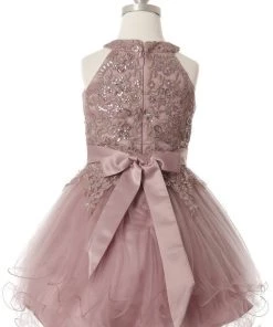 Girls Short Applique Halter Dress By Cinderella Couture 5100