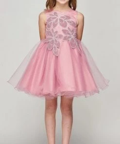 Girls Short Beaded Flower Patch Dress By Cinderella Couture 9113 Flower Girl Dresses