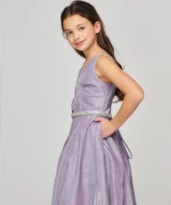 Girls Short Beaded Metallic Dress By Cinderella Couture 8014