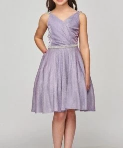 Girls Short Beaded Metallic Dress By Cinderella Couture 8014