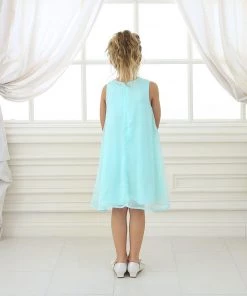 Calla Collection Girls Short Blue Mint Chiffon Dress With Removable Flower By Calla CJ104