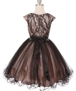 Flower Girl Dresses Girls Short Cap Sleeve Dress With Lace Bodice By Cinderella Couture 5045