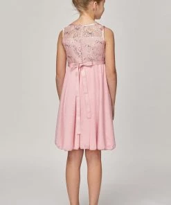 Kids Girls Short Chiffon Dress With Lace Bodice By Cinderella Couture 1212