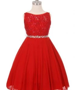 Kids Girls Short Chiffon Dress With Lace Bodice By Cinderella Couture 1212