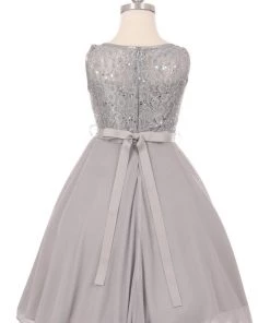 Kids Girls Short Chiffon Dress With Lace Bodice By Cinderella Couture 1212