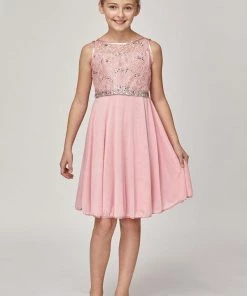 Kids Girls Short Chiffon Dress With Lace Bodice By Cinderella Couture 1212