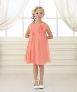 Calla Collection Girls Short Coral Chiffon Dress With Removable Flower By Calla CJ104