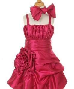 ABC Fashion Girls Short Fuchsia Pickup Dresses With Scarf Flower Girl Dresses