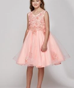 Girls Short Glitter Dress With 3D Flowers By Cinderella Couture 9020