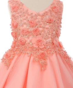 Girls Short Glitter Dress With 3D Flowers By Cinderella Couture 9020