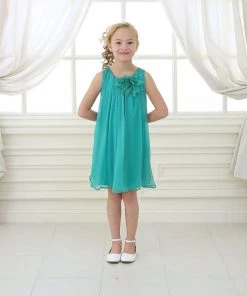 Calla Collection Flower Girl Dresses Girls Short Green Chiffon Dress With Removable Flower By Calla CJ104