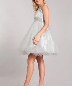 Kids Girls Short Halter Dress With Lace Bodice By Cinderella Couture 5040