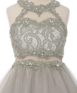 Kids Girls Short Halter Dress With Lace Bodice By Cinderella Couture 5040