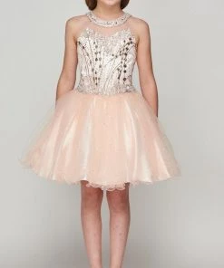 Kids Girls Short Halter Glitter Dress By Cinderella Couture 5090