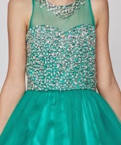 Girls Short Illusion Dress With Beaded Top By Cinderella Couture 8501