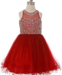 Girls Short Illusion Dress With Beaded Top By Cinderella Couture 8501