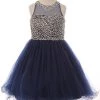 Girls Short Illusion Dress With Beaded Top By Cinderella Couture 8501