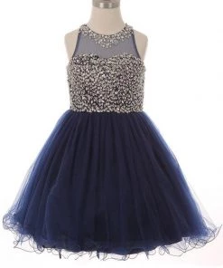 Girls Short Illusion Dress With Beaded Top By Cinderella Couture 8501