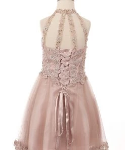 Girls Short Illusion Halter Dress By Cinderella Couture 8500 Flower Girl Dresses