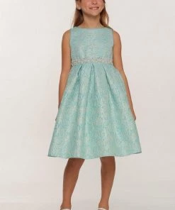 Girls Short Jacquard Metallic Print Dress By Cinderella Couture ME555
