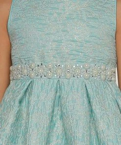 Girls Short Jacquard Metallic Print Dress By Cinderella Couture ME555
