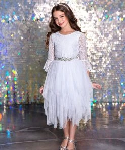 Calla Collection Girls Short Lace Bell Sleeve Dress With Tutu Skirt By Calla D708