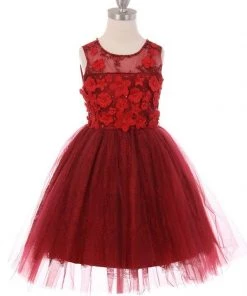 Girls Short Lace Dress With 3D Flowers By Cinderella Couture 9032