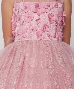 Girls Short Lace Dress With 3D Flowers By Cinderella Couture 9032
