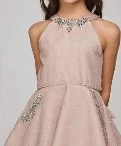 Girls Short Metallic Halter Dress By Cinderella Couture 5085 Kids