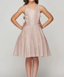 Girls Short Metallic V-Neck Dress By Cinderella Couture 8013 Flower Girl Dresses
