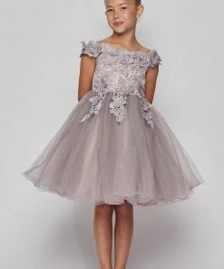 Flower Girl Dresses Girls Short Off Shoulder Glitter Dress By Cinderella Couture 9085