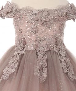 Flower Girl Dresses Girls Short Off Shoulder Glitter Dress By Cinderella Couture 9085