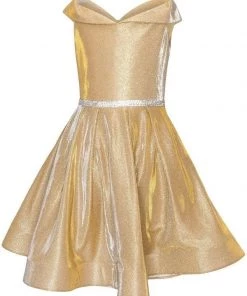 Girls Short Off Shoulder Metallic Dress By Cinderella Couture 8012