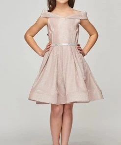 Girls Short Off Shoulder Metallic Dress By Cinderella Couture 8012