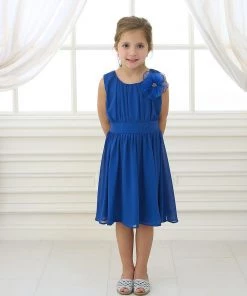 Calla Collection Girls Short Pleated Blue Chiffon Dress By Calla C620 Flower Girl Dresses