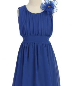Calla Collection Girls Short Pleated Blue Chiffon Dress By Calla C620 Flower Girl Dresses
