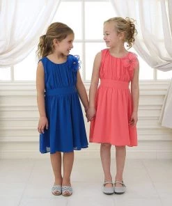 Calla Collection Flower Girl Dresses Girls Short Pleated Off White Chiffon Dress By Calla C620