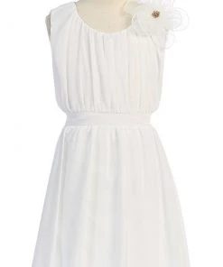 Calla Collection Flower Girl Dresses Girls Short Pleated Off White Chiffon Dress By Calla C620