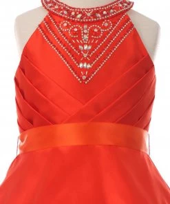 Girls Short Pleated Satin Dress By Cinderella Couture 5073 Kids