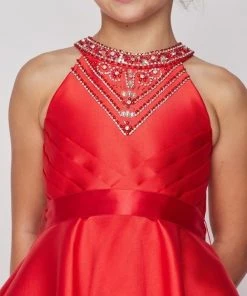 Girls Short Pleated Satin Dress By Cinderella Couture 5073 Kids